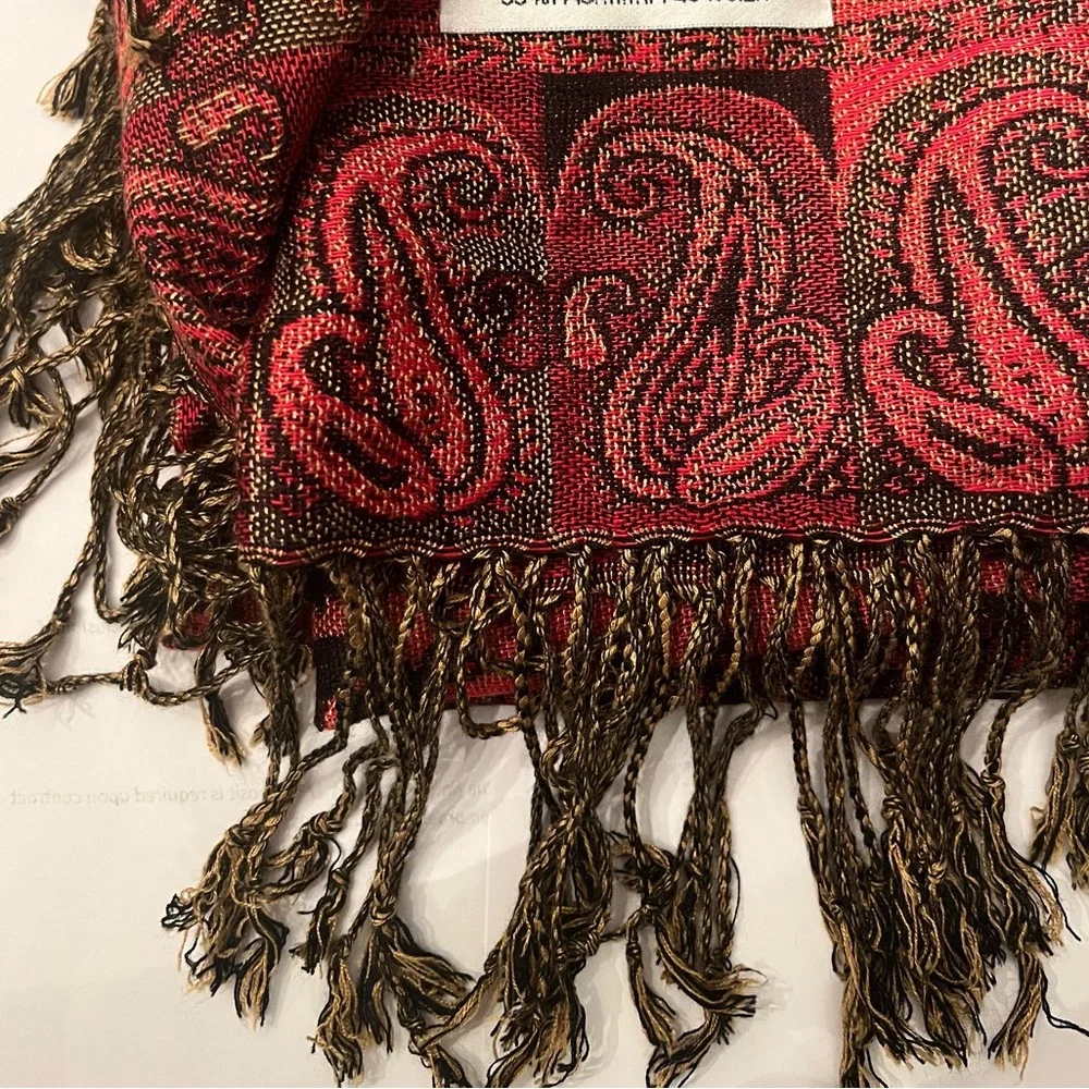 Pashmina Red Paisley Fringe Shawl Wrap Scarf